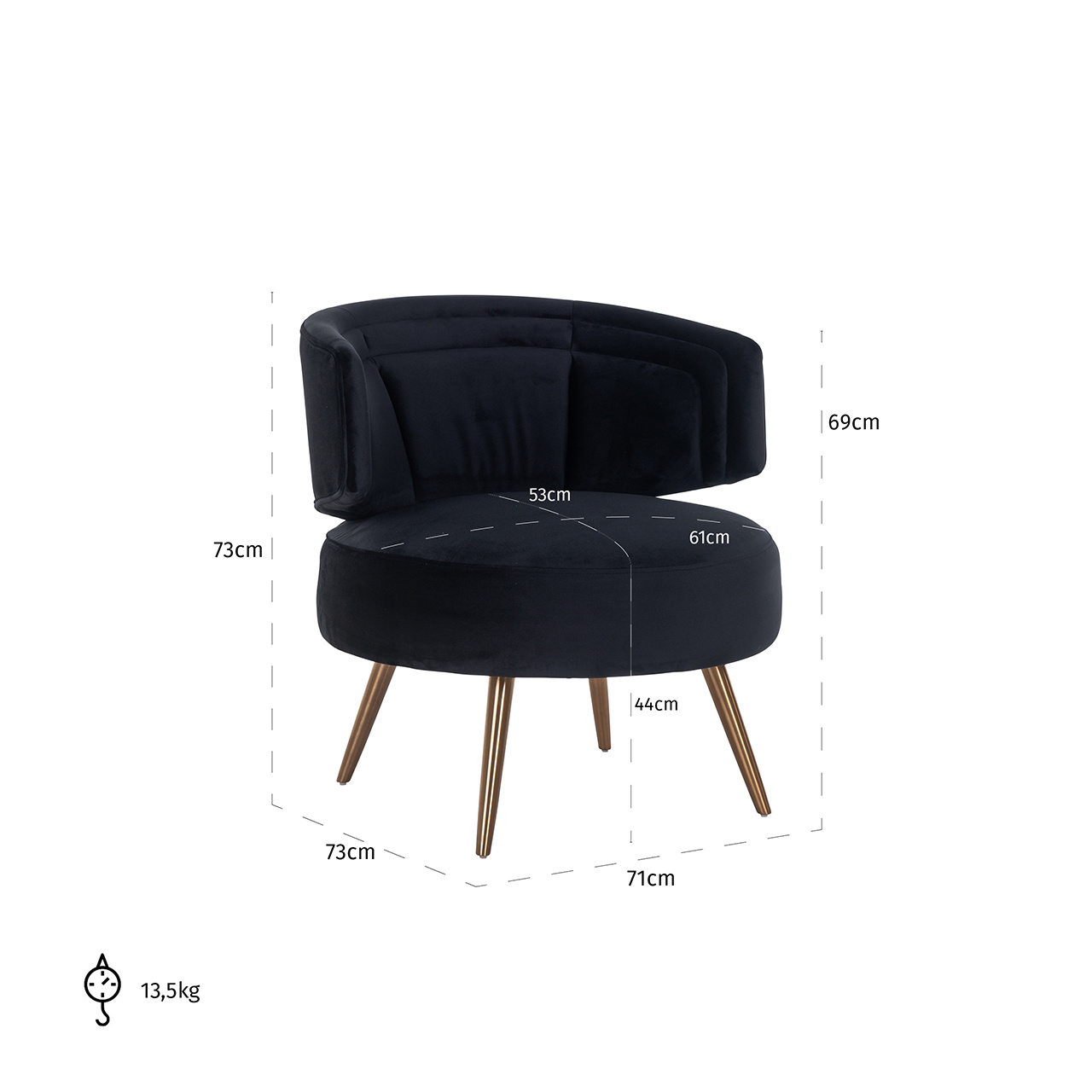 Fauteuil Hazel black velvet fire retardant (FR-Quartz 800 Black)