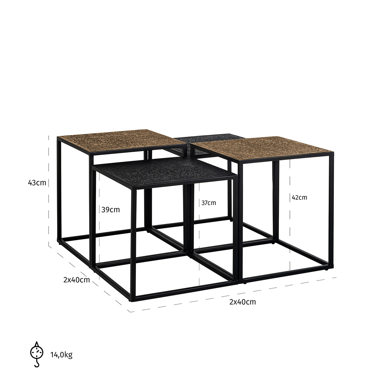 Salontafel Ely set van 4 (Black/gold)