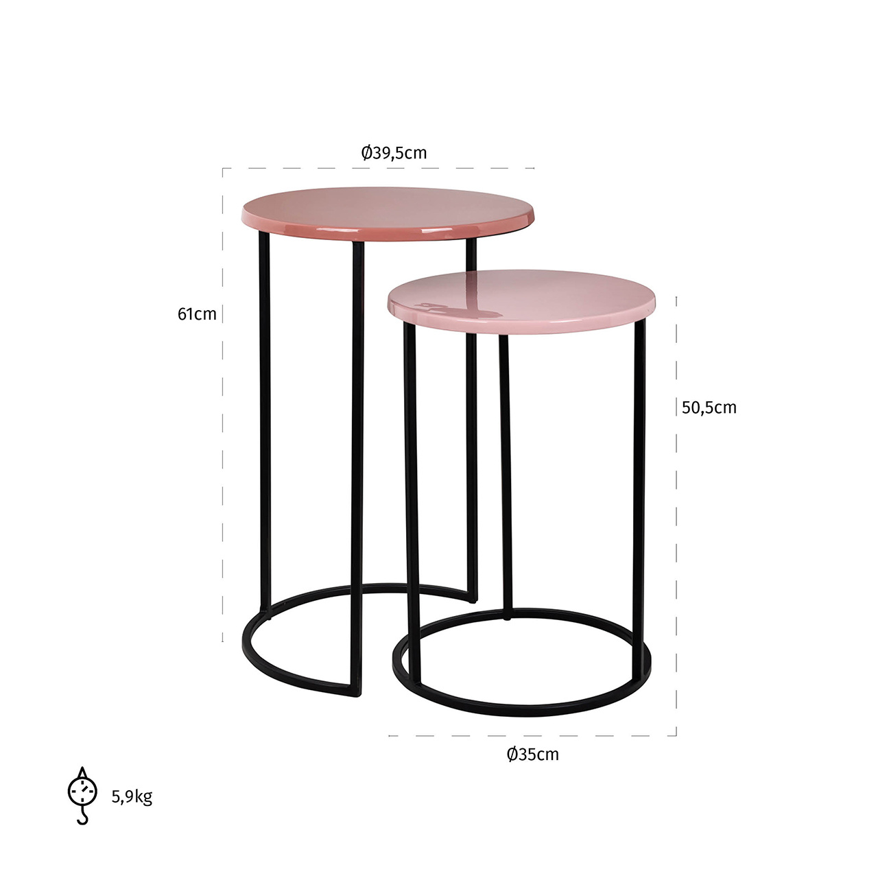 Bijzettafel Yoke roze set van 2 (Pink)