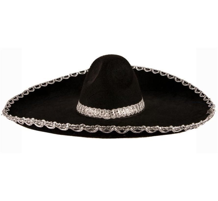 Sombrero noir bordure argentée adulte