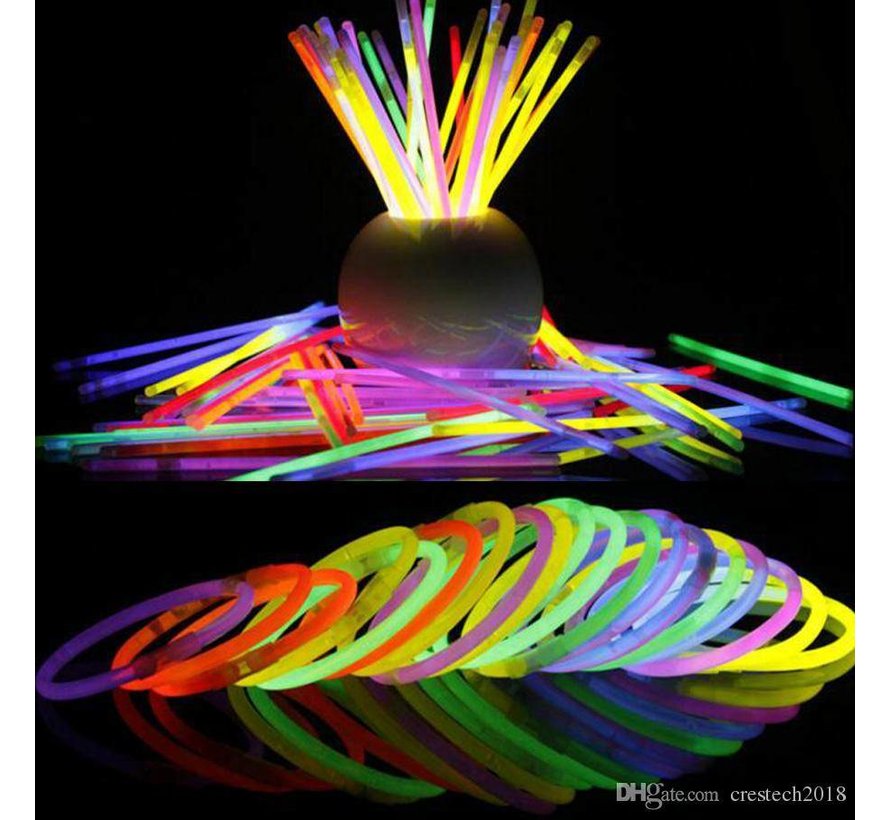 Glow sticks armbanden 100 stuks -  5 verschillende kleuren - inclusief armband connectors