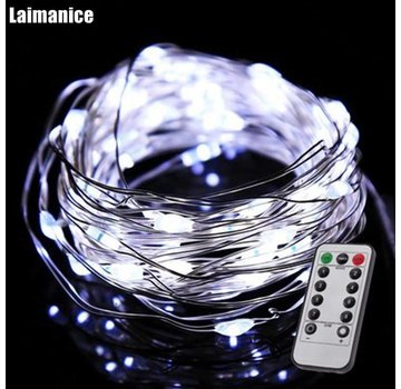 HighBrite 50 Led Collier 5 m avec piles - Blanc avec télécommande