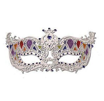 Partyline Venetian White Mask with blue stones