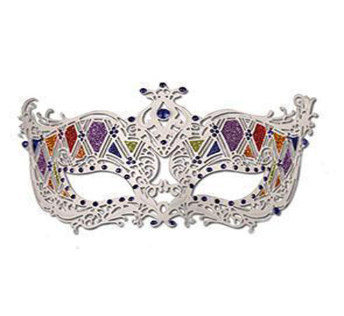 Partyline Venetian White Mask with blue stones