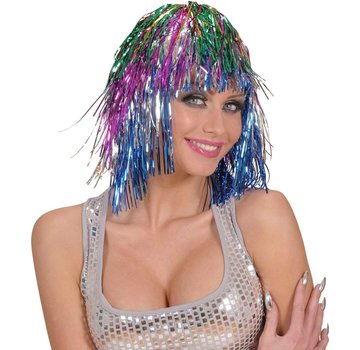 Partyline Disco Pruik Tinsel Multicolor