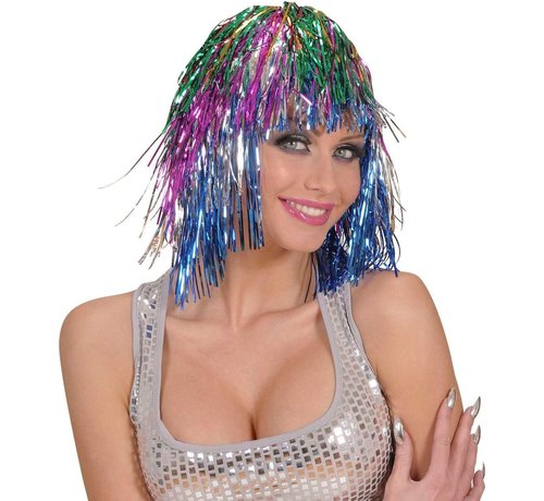 Partyline Disco Pruik Tinsel Multicolor