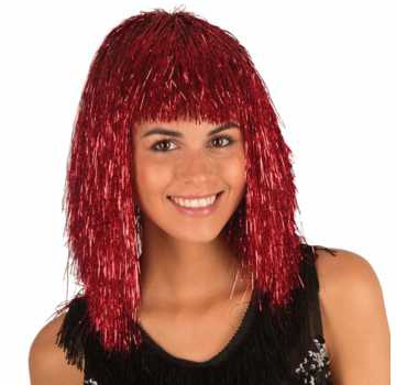 Partyline Disco wig tinsel Red