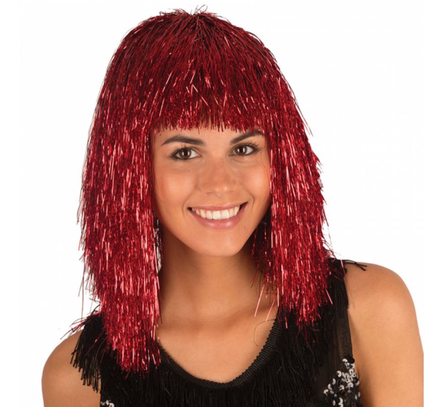 Disco wig tinsel Red