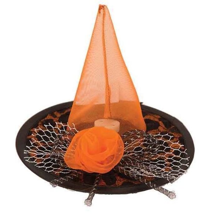 Partyline Hat Witch Mini Black/Orange + LED