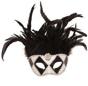 Partyline Venetian Mask white / black with black plumes
