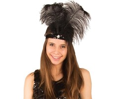 Partyline Charleston hoofdband zwart met veer