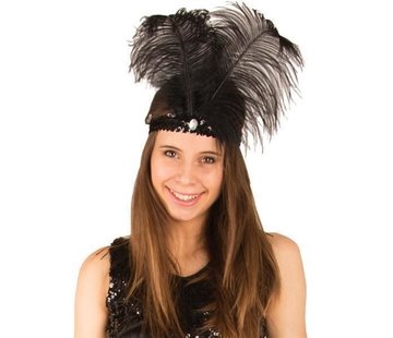 Partyline Charleston hoofdband zwart met veer
