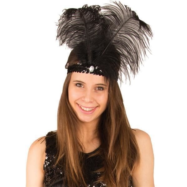 Partyline Charleston hoofdband zwart met veer