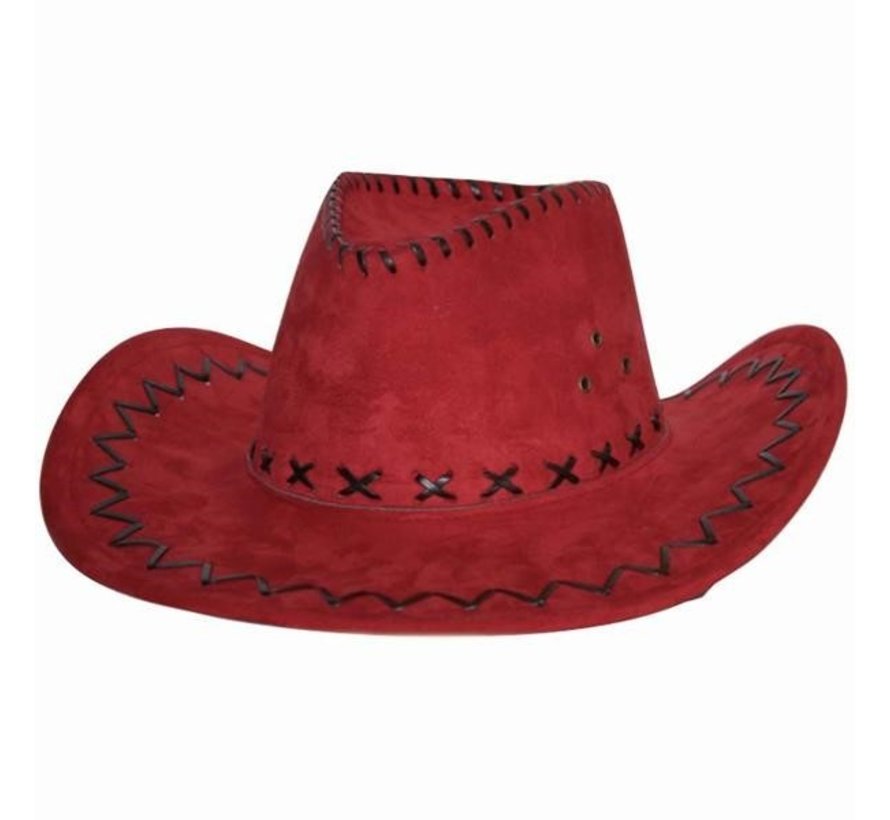 Chapeau de cowboy | Aspect suède Rouge