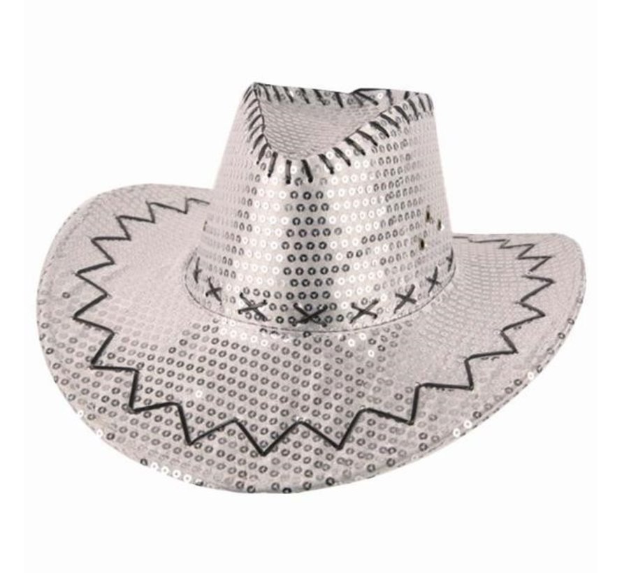 Chapeau de cowboy paillettes argent  | Western