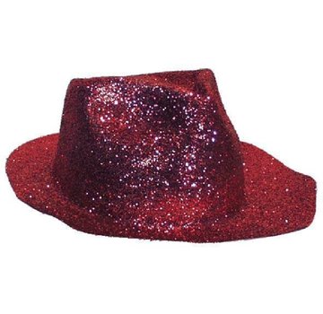 Partyline Borsalino Hat Plastic Glitter Red