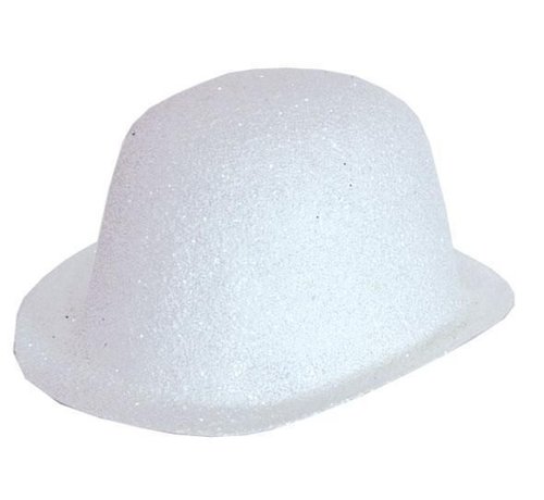 Partyline White Glitter Bowler Hat - Plastic