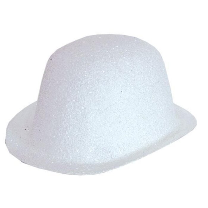 Partyline White Glitter Bowler Hat - Plastic