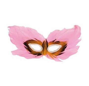 Partyline Masque vénitien rose | Masque pour les yeux rose avec des plumes