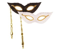 Partyline Masque vénitien sur baton Duo blanc / noir | 2 masques vénitiens