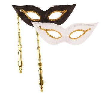 Partyline Duo Venetian Mask on stick white / black | 2 Venetian Masks