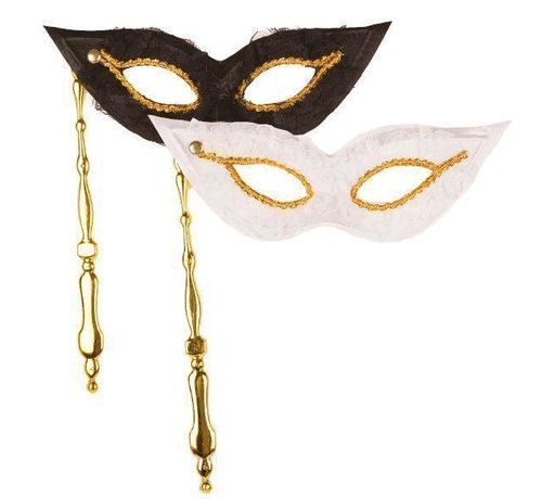 Partyline Duo Venetiaans Masker op stok wit/zwart | 2 Venetiaanse Maskers