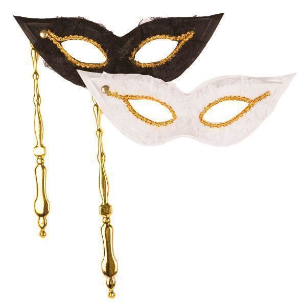 Partyline Masque vénitien sur baton Duo blanc / noir | 2 masques vénitiens