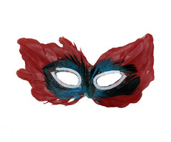 Partyline Masque vénitien rouge | Masque pour les yeux rouge avec des plumes
