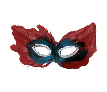 Partyline Masque vénitien rouge | Masque pour les yeux rouge avec des plumes