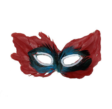 Partyline Masque vénitien rouge | Masque pour les yeux rouge avec des plumes