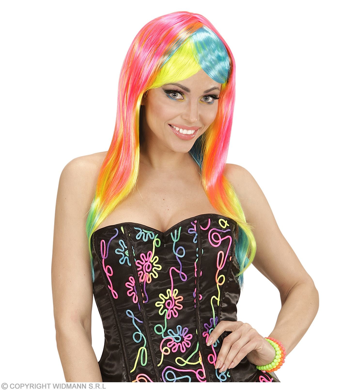 Widmann Perruque de mode néon | Perruque néon femme