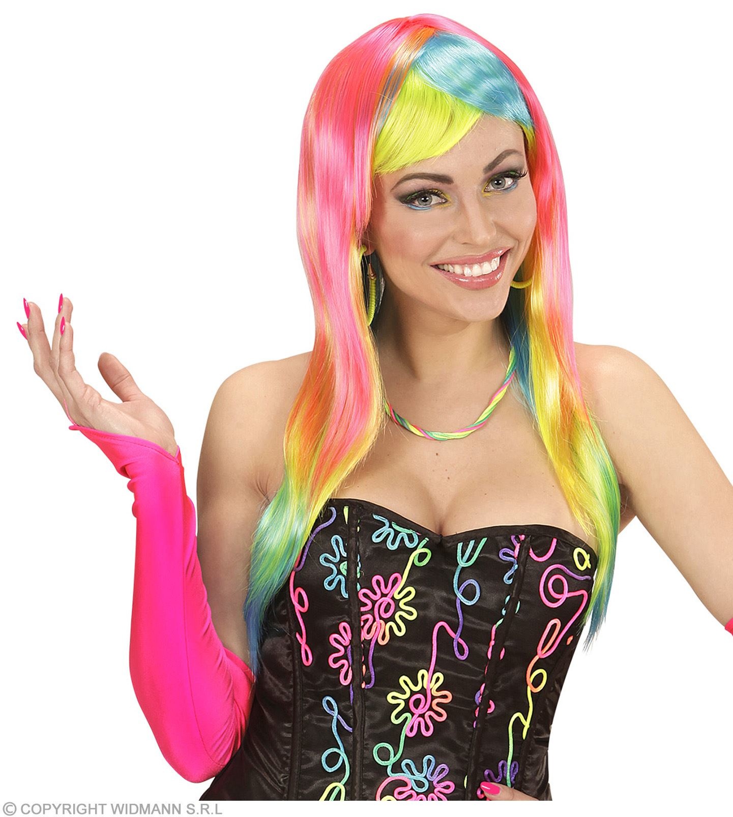 Widmann Perruque de mode néon | Perruque néon femme