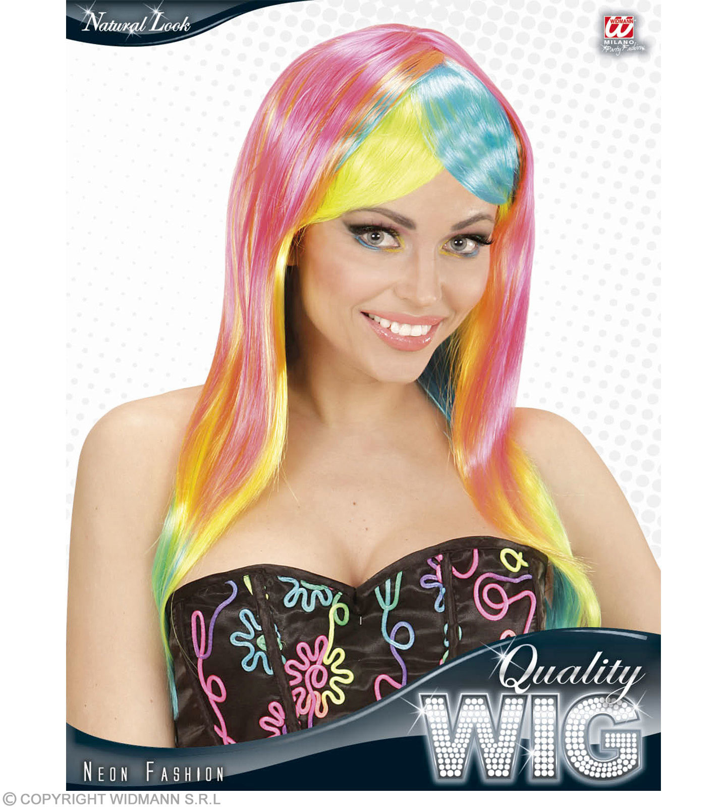 Widmann Perruque de mode néon | Perruque néon femme