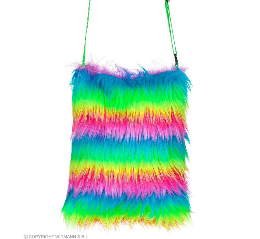 Regenboog neon pluche tas| Neon verkleed accessoire 80's