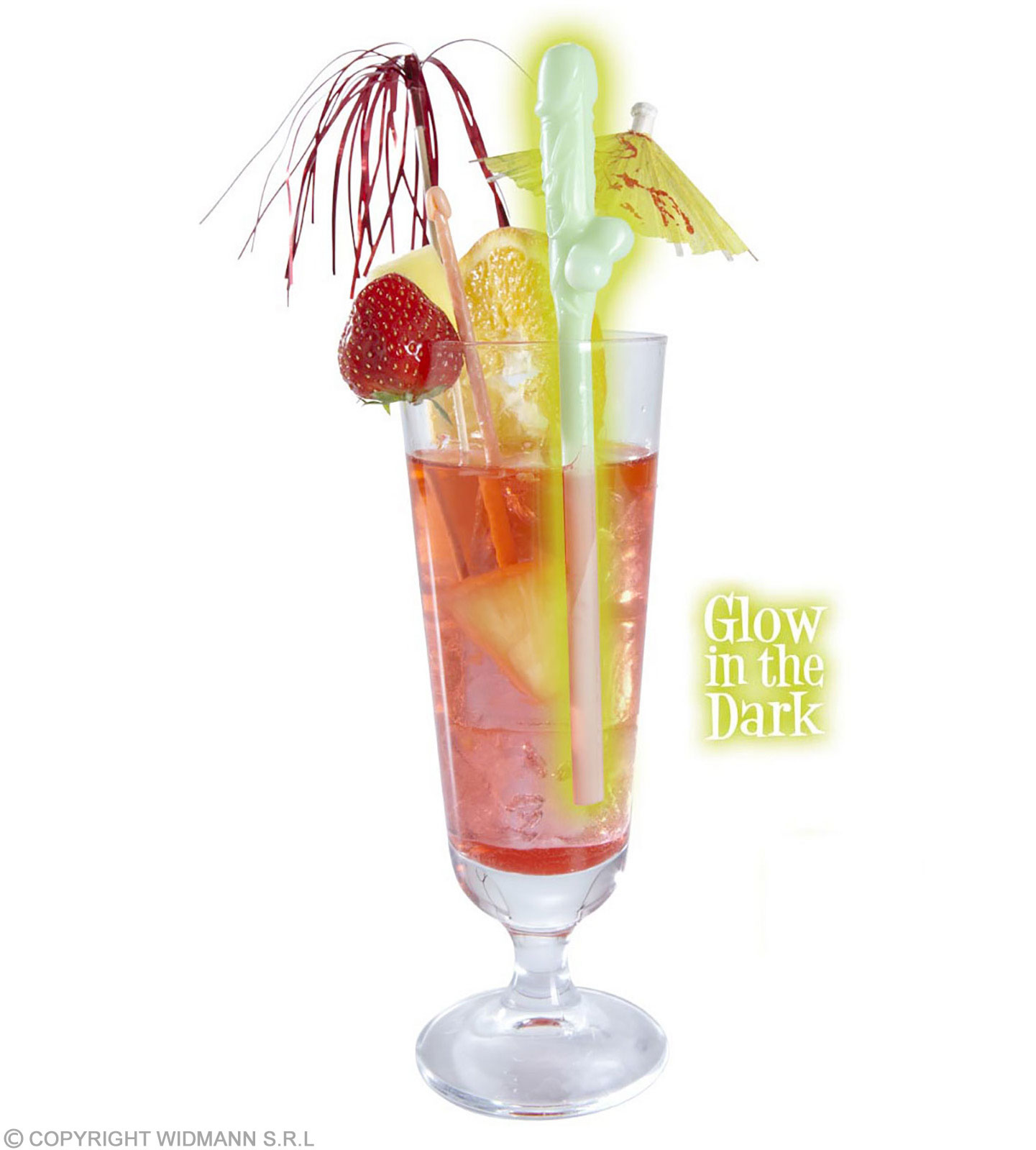 Widmann Glow In The Dark Penis rietjes - 6 stuks | Herbruikbare Piemel rietjes