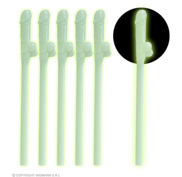 Widmann Glow In The Dark Penis rietjes - 6 stuks | Herbruikbare Piemel rietjes