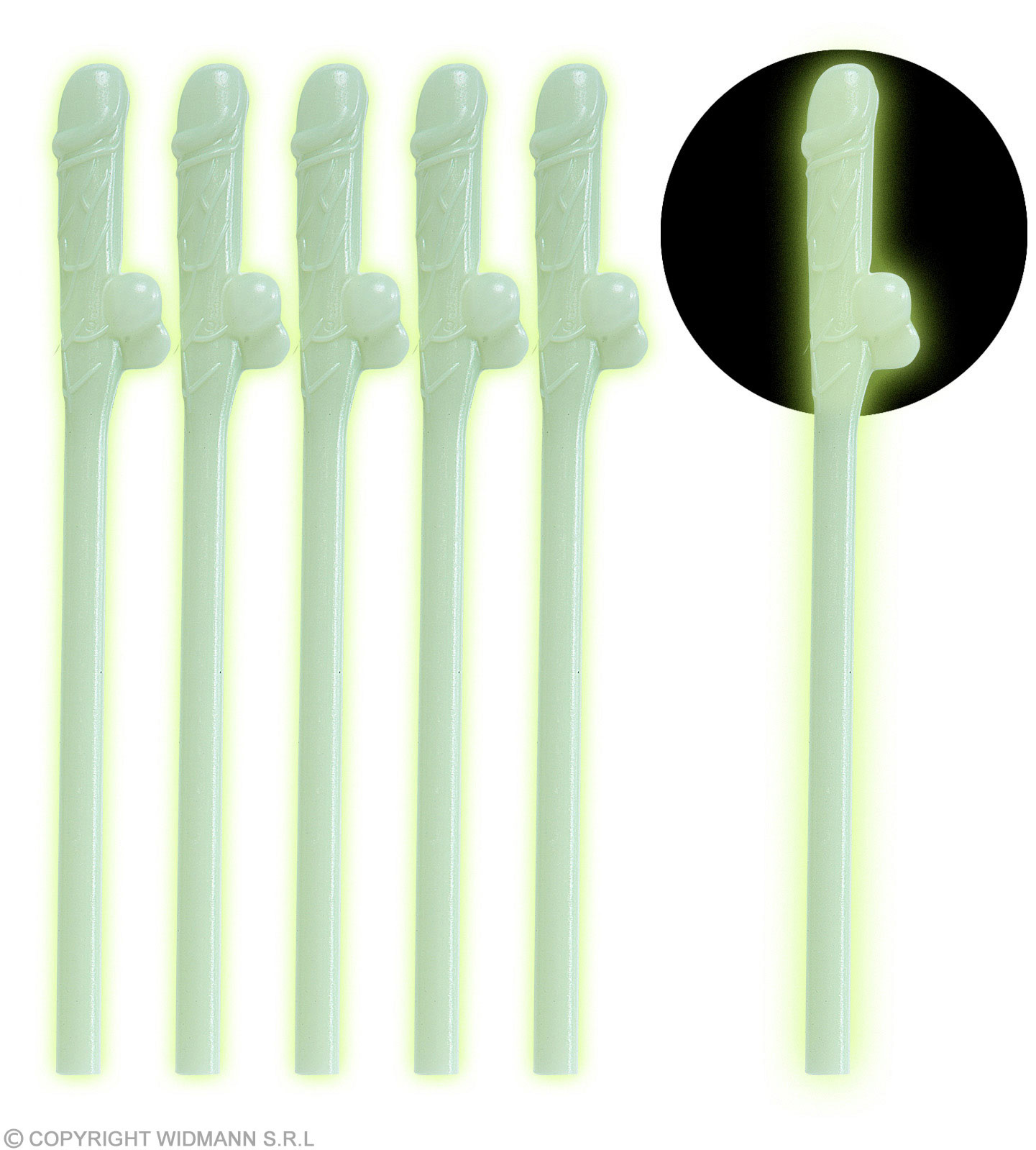 Widmann Glow In The Dark Penis rietjes - 6 stuks | Herbruikbare Piemel rietjes