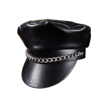 Wicked Costumes  Lederlook Biker hat | Black biker hat with chain