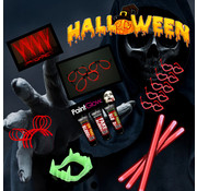 Breaklight.be Halloween 220 pcs Horror Glow @ Home package | Red glow bracelets | Paintglow Blood 10 ml | Glow in the dark Dracula teeth