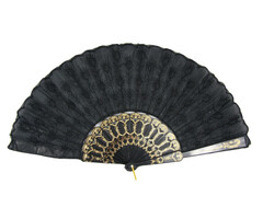 Partyline Éventail noir | Éventail espagnol | Éventail noir avec or
