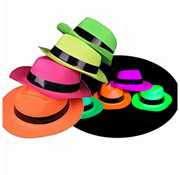 Partyline Chapeaux de gangster UV Neon 4 pièces - Adulte