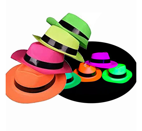 Partyline Chapeaux de gangster UV Neon 4 pièces - Adulte