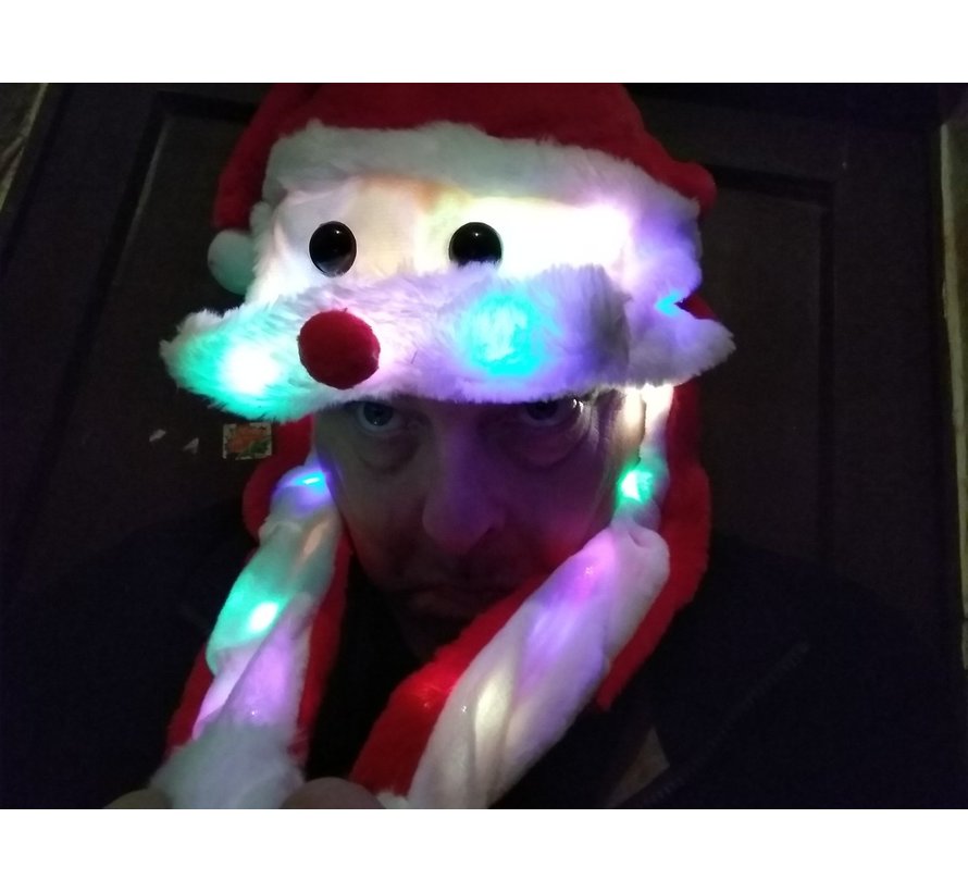 Luxueux chapeaux de noel en peluche avec 20 lumières LED -  Moustache en mouvement