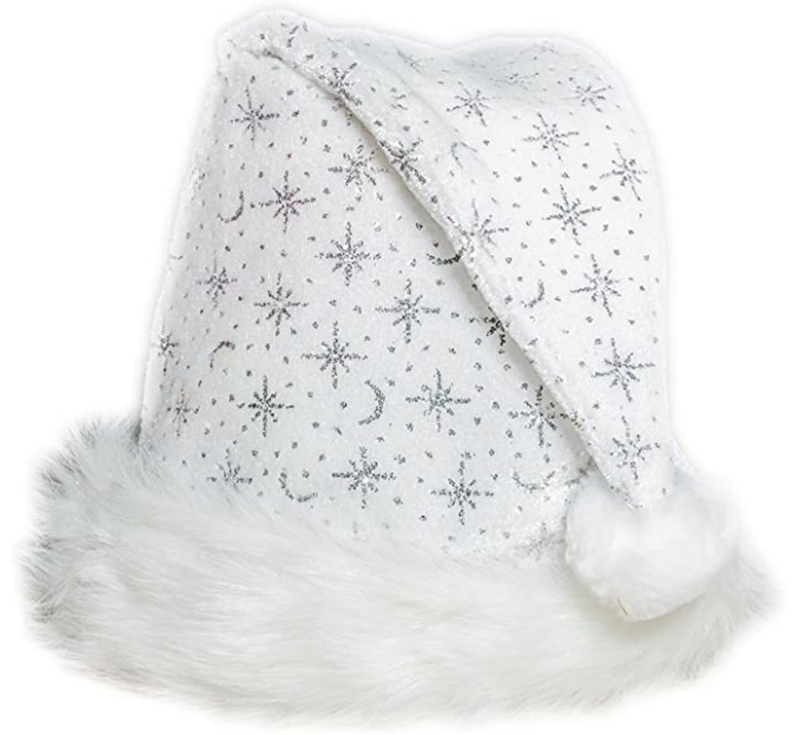 Luxury white Santa hat with bond brim and glitter