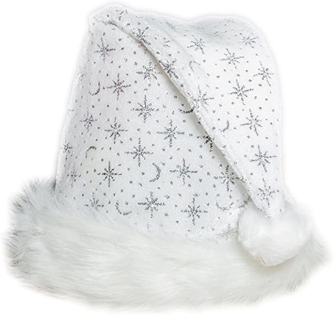 Breaklight.be Luxe witte Kerstmuts met bondrand en glitters