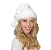 Breaklight.be Luxury white Santa hat with bond brim and glitter