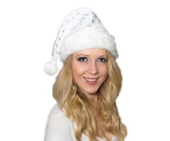 Breaklight.be Luxury white Santa hat with bond brim and glitter