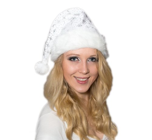 Breaklight.be Luxury white Santa hat with bond brim and glitter