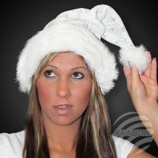 Breaklight.be Luxe witte Kerstmuts met bondrand en glitters