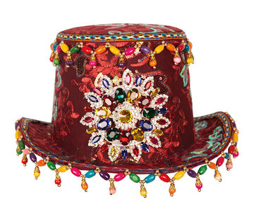 Partyline Chapeau fantaisie de luxe | Chapeau Bordeaux avec bijoux